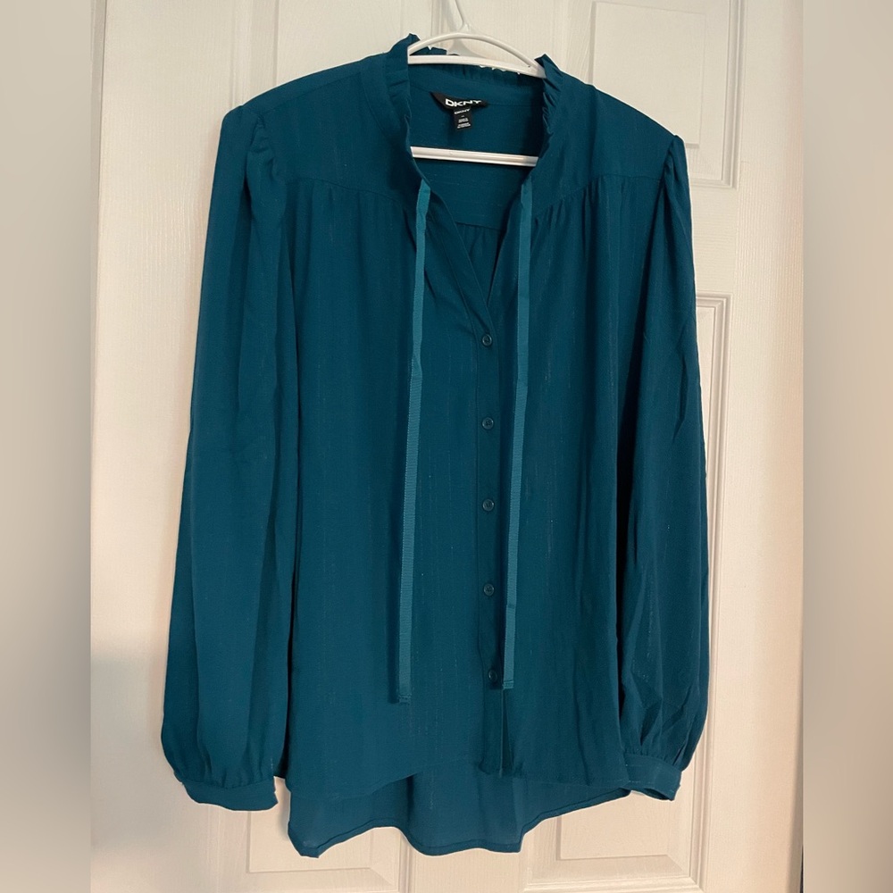 DKNY Long Sleeve Tie Front Blouse